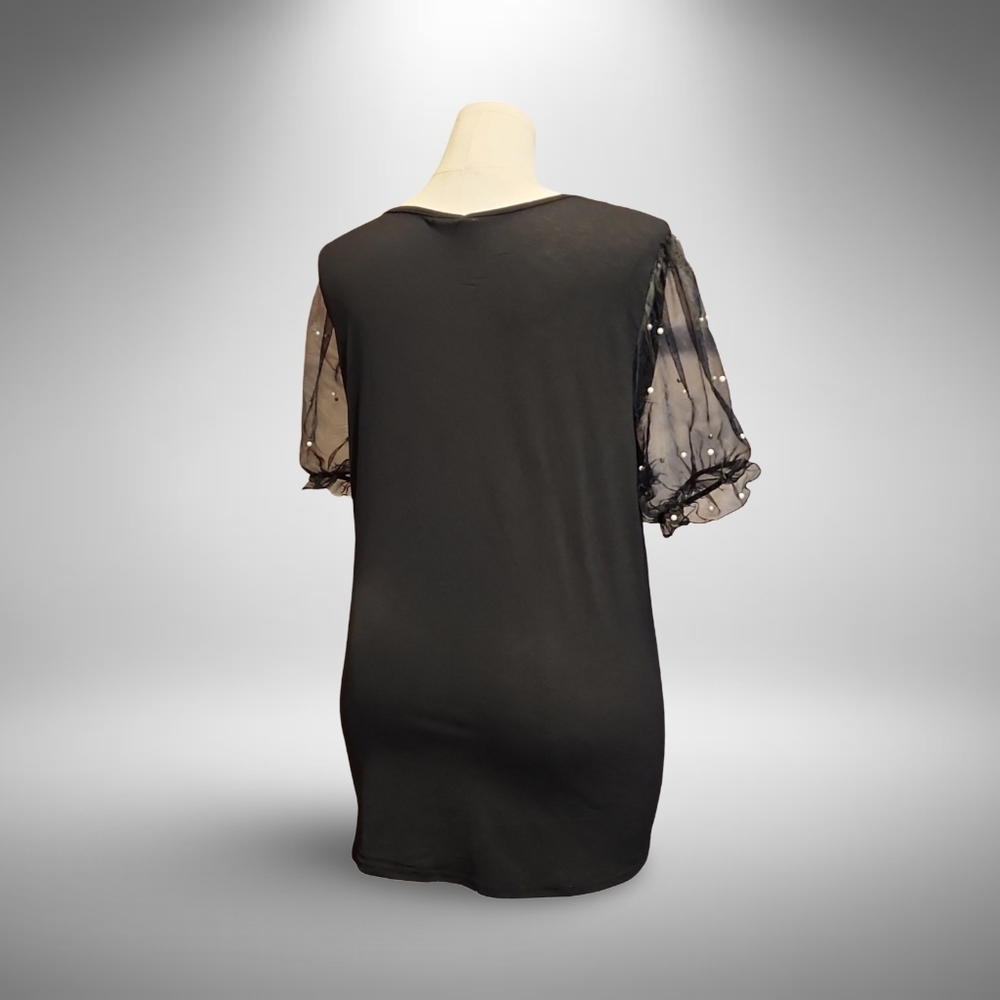Chic Black Sheer Cap Sleeve w Pearl Accents By Luna Moon Whymsygoth Goth Bubble◯ - Picture 3 of 9